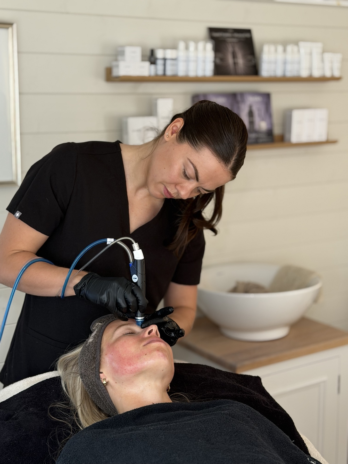 A Hydrafacial treatment in progress at Adorabella